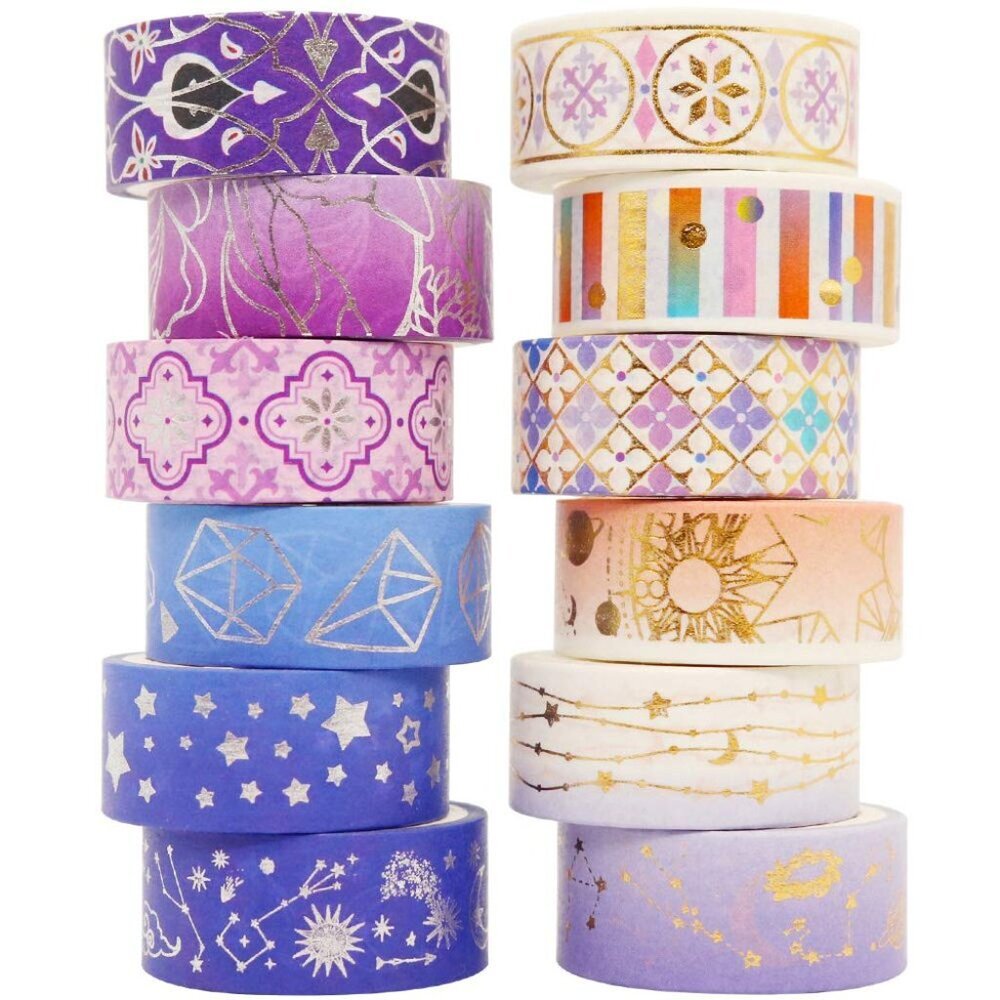 Galaxy Washi Tape Set Purple Stars Decorative Tapes Silver Gold Foil Masking for